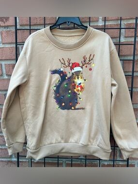 Beige Holiday Squirrel Crewneck Sweater